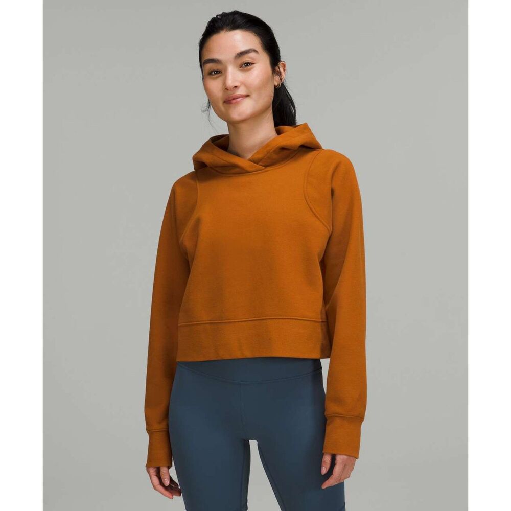 Lululemon Loungeful Cropped Hoodie Butternut Brown Fleece Pullover Women Sz 12